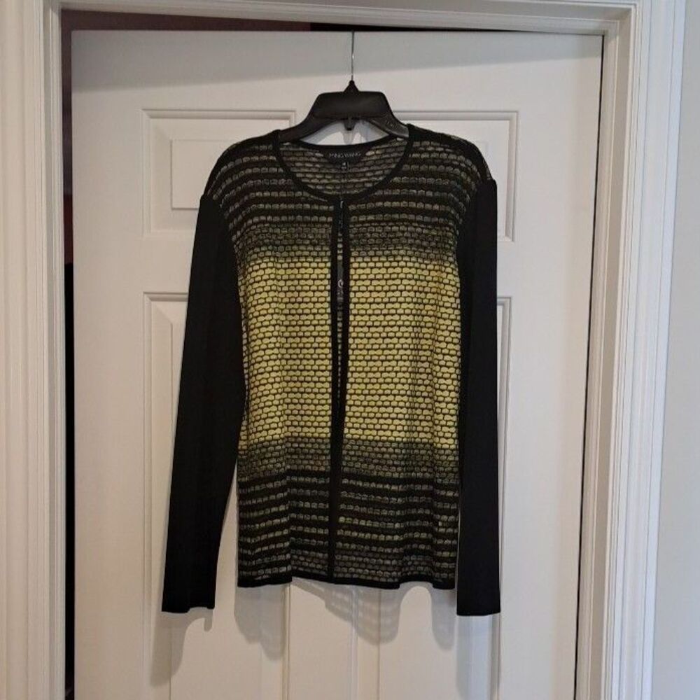 New Ming Wang Heritage Fit Yellow Black Ombre Open Front Knit Jacket Size M